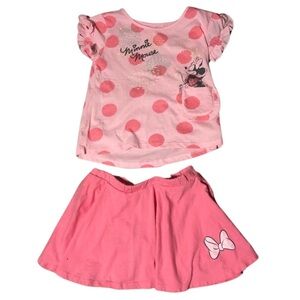 Disney Minnie Mouse Skirt & Polk A Dot Top Outfit Pink Size 3T